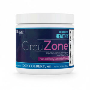 CircuZone by Dr. Don Colbert, MD from Divine Health — nitric oxide circulation support powder formulated to promote healthy blood flow, cardiovascular function, vascular health, and daily heart wellness as part of a comprehensive nutrition plan.