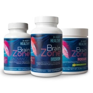 Brain Zone Maintenance Pack by Dr. Don Colbert, MD from Keto Zone and Divine Health showing three supplements—Brain Zone Advanced capsules, Brain Zone Basic capsules, and Brain Zone Focus drink mix—designed to support mental clarity, brain energy, memory performance, and overall cognitive wellness.