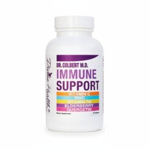 Immune Support by Dr. Don Colbert, MD from Divine Health — dietary supplement with Vitamin C, Zinc, Vitamin D3, Elderberry, and Quercetin formulated to strengthen immune defense, support respiratory health, and promote antioxidant protection as part of a complete wellness and gut health routine.