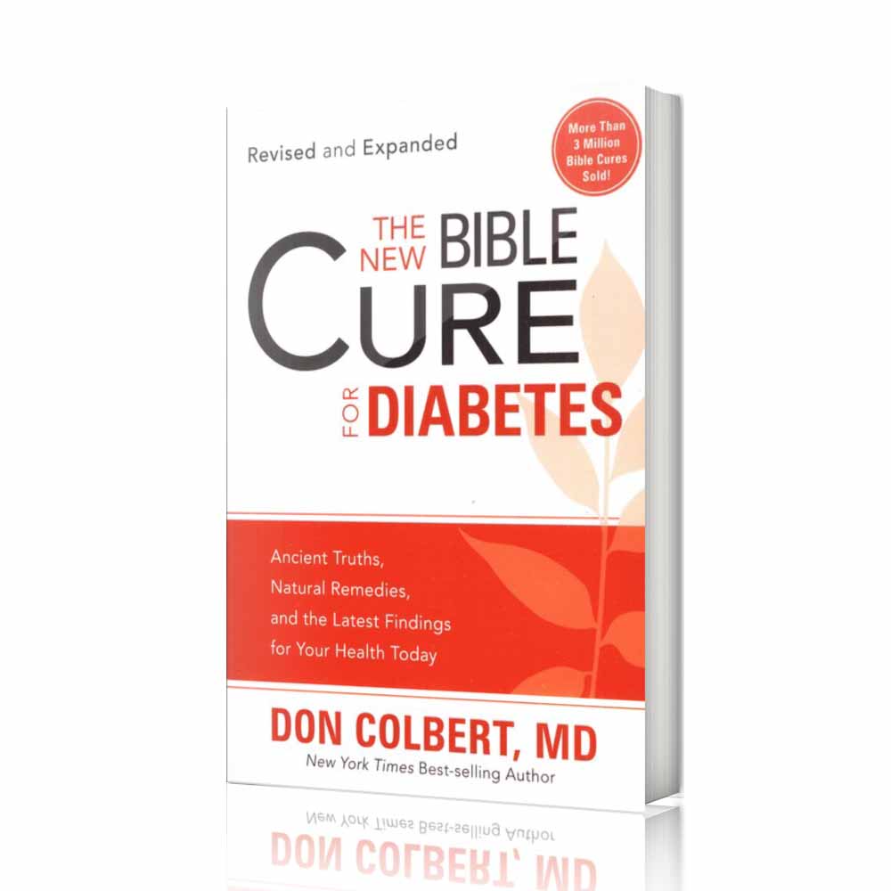 The New Bible Cure for Diabetes book by Dr. Don Colbert, MD from Divine Health featuring a red and white cover displayed upright. This wellness book focuses on natural health strategies including balanced nutrition, gut health support, probiotics, fiber-rich foods, healthy lifestyle habits, and targeted supplementation designed to help support healthy blood sugar levels, metabolic balance, weight management, and overall wellness through holistic health principles and practical nutrition guidance.