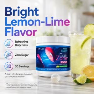Brain Zone Focus lemon lime powder mixed into a refreshing daily drink