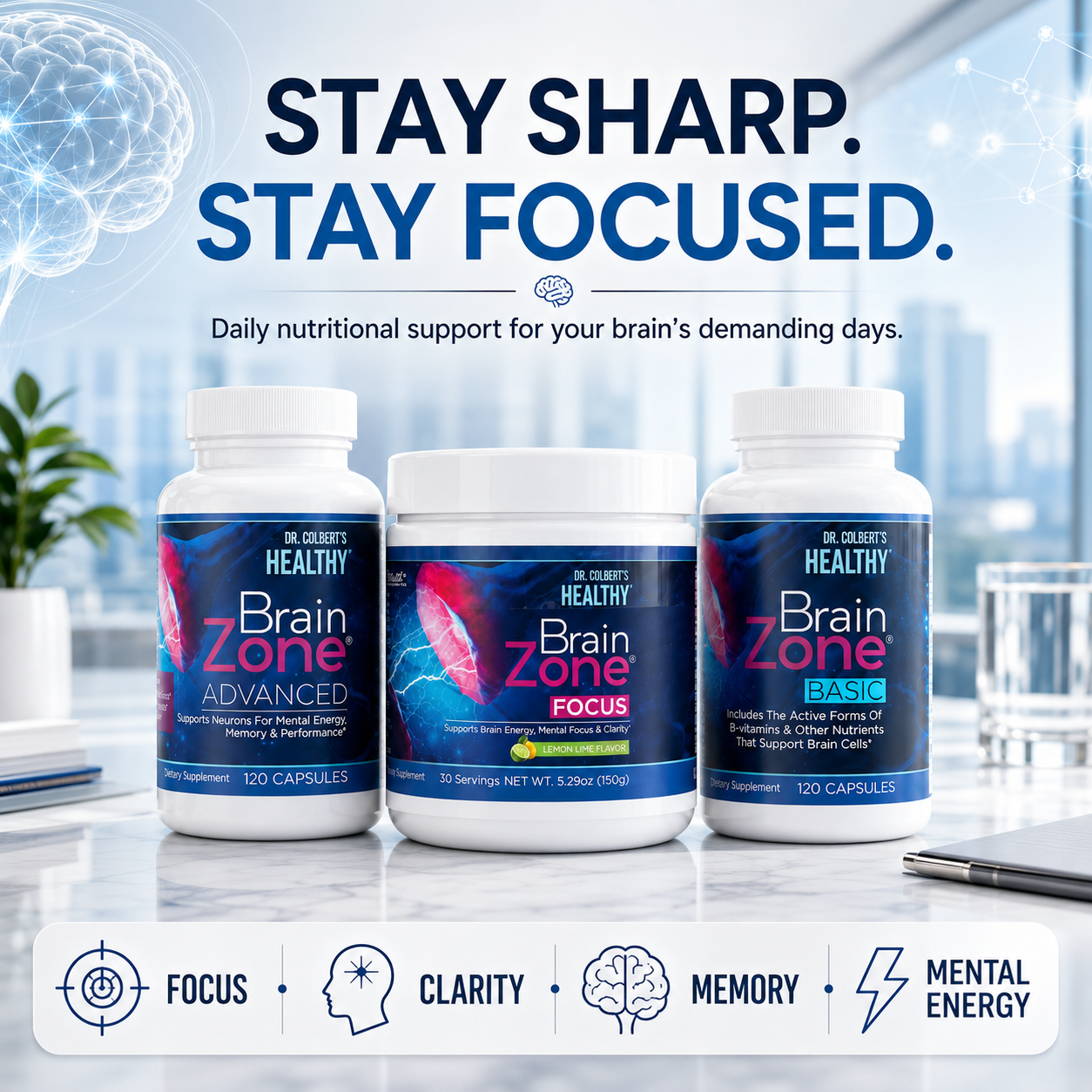 Brain Zone Maintenance Pack with Basic, Focus and Advanced for daily focus, clarity, memory and mental energy support