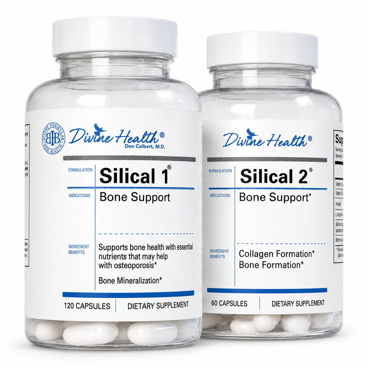 Divine Health Silical System featuring Silical 1 and Silical 2 bone support supplements