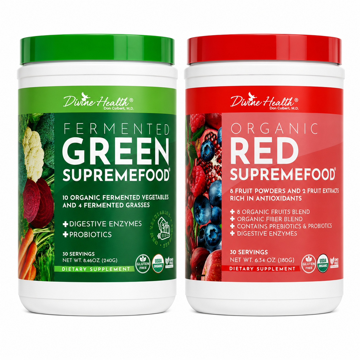 Divine Health Supremefood Pack with Fermented Green Supremefood and Organic Red Supremefood