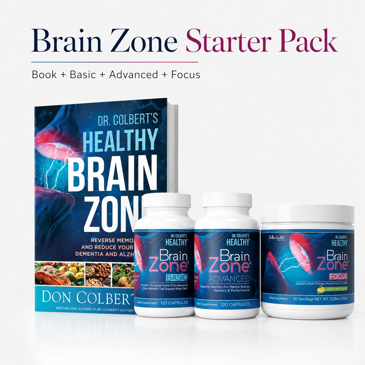 Dr. Colbert Brain Zone Starter Pack with Healthy Brain Zone book, Brain Zone Basic, Advanced and Focus