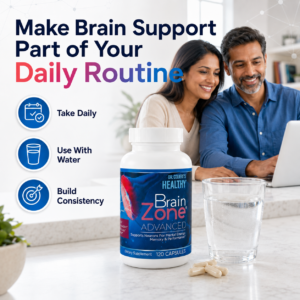 Couple using Dr. Colbert’s Healthy Brain Zone Advanced with water as part of a consistent daily cognitive-support routine