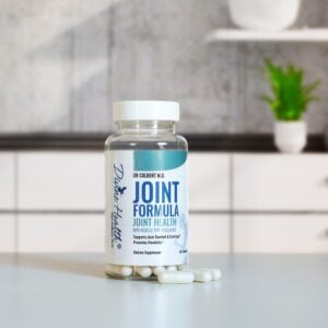 Bottle of Joint Formula with capsules by Dr. Don Colbert, MD from Divine Health joint health supplement with BioCell® Collagen to support comfort, flexibility, and cartilage.