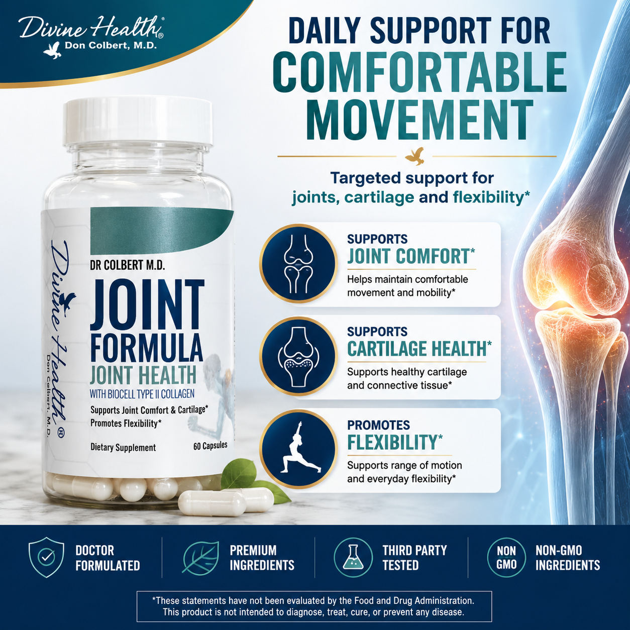 Divine Health Joint Formula supporting joint comfort, cartilage health and flexibility