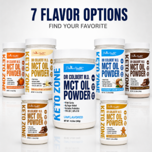 Complete Keto Zone MCT Oil Powder flavor collection featuring seven varieties