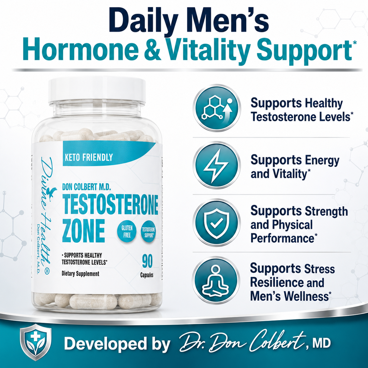 Testosterone Zone supporting healthy testosterone levels, energy, vitality, physical performance, and men’s stress resilience