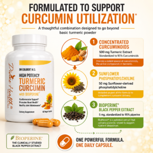 Turmeric curcumin formula combining 95 percent curcuminoids, sunflower phosphatidylcholine, and BioPerine black pepper extract