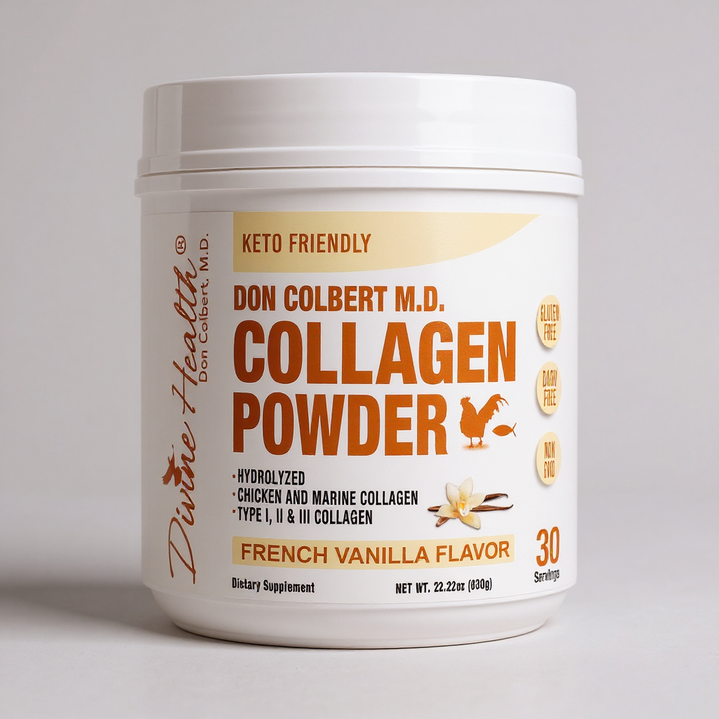 French Vanilla Collagen Powder by Divine Health – Dr. Colbert, MD, hydrolyzed Type I, II & III collagen for healthy hair, skin, nails, and joints