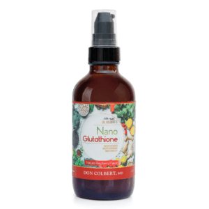 Divine Health Nano Glutathione Spray 30 Servings by Dr. Colbert on a white background supports cellular defense cardiovascular health energy immune function skin clarity brain health and provides broad-spectrum antioxidant support for overall wellness