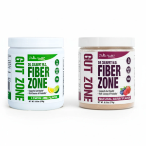 Fiber Zone 30 servings fiber supplement in Berry and Lemon-Lime flavors by Divine Health formulated by Dr. Don Colbert, MD with psyllium husk and inulin for digestive support.