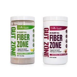 Fiber Zone 60 servings fiber supplement in Berry and Lemon-Lime flavors by Divine Health formulated by Dr. Don Colbert, MD with psyllium husk and inulin for digestive support.