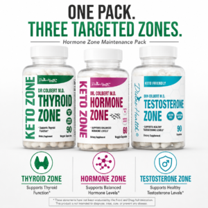 Divine Health Hormone Zone Maintenance Pack showing Thyroid Zone, Hormone Zone, and Testosterone Zone with targeted support benefits