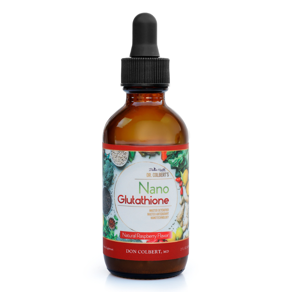 Divine Health Nano Glutathione Drops 30 Servings by Dr. Colbert supports cellular defense cardiovascular health energy immune function skin clarity brain health and provides broad-spectrum antioxidant support for overall wellness