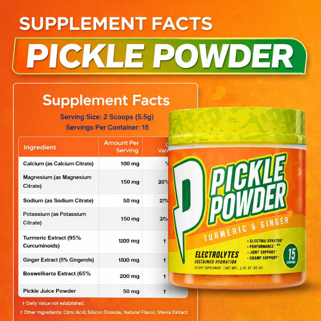 Divine Health Pickle Powder electrolyte supplement for hydration and joint support with turmeric and ginger