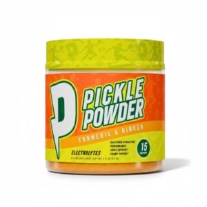 Container of Pickle Powder by Dr. Don Colbert, MD from Keto Zone — electrolyte hydration supplement with turmeric and ginger formulated to support sustained hydration, muscle performance, joint support, cramp relief, ketogenic diet energy, and complement MCT oil powder, collagen powder, probiotics, and gut health routines.