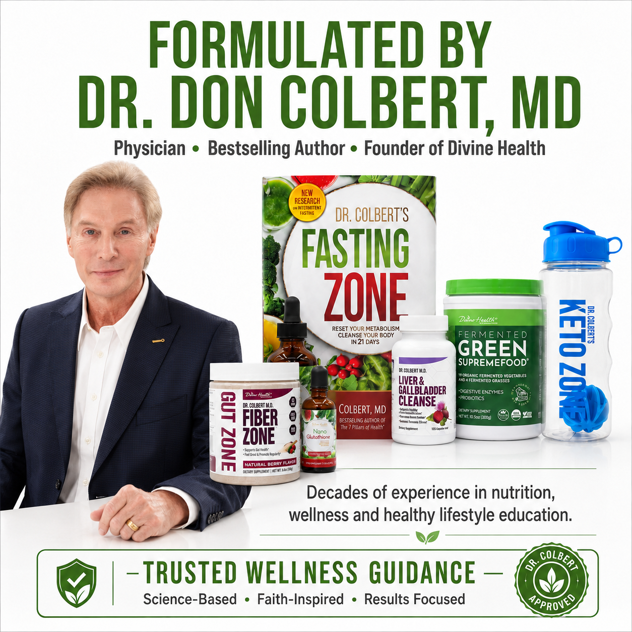 Dr. Don Colbert, MD with the Divine Health Detox Starter Pack he formulated