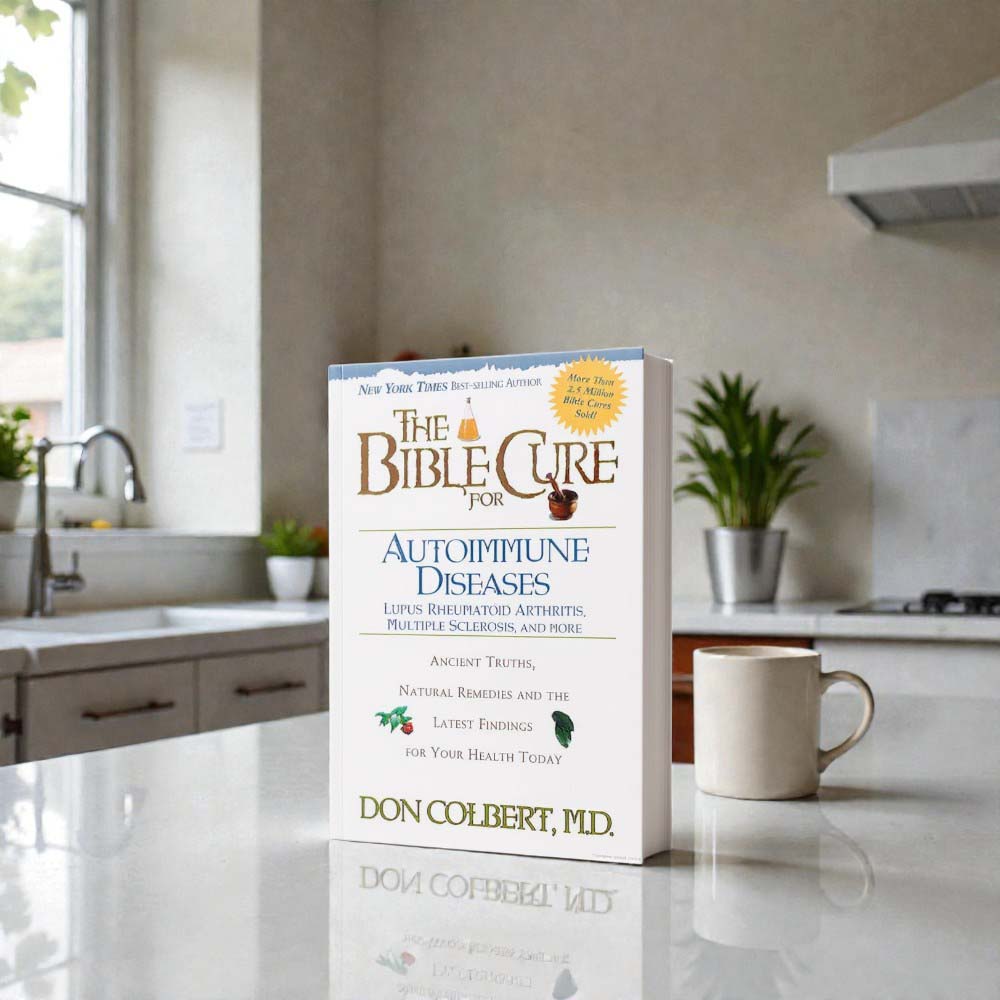 The Bible Cure for Autoimmune Diseases book by Dr. Don Colbert, MD from Divine Health displayed on a clean white background, representing a natural health guide focused on immune system balance and inflammation support. The book discusses how improving gut health through probiotics, fiber-rich nutrition, and healthy lifestyle strategies may help support immune regulation, digestive health, and overall wellness for individuals seeking natural approaches to autoimmune conditions.