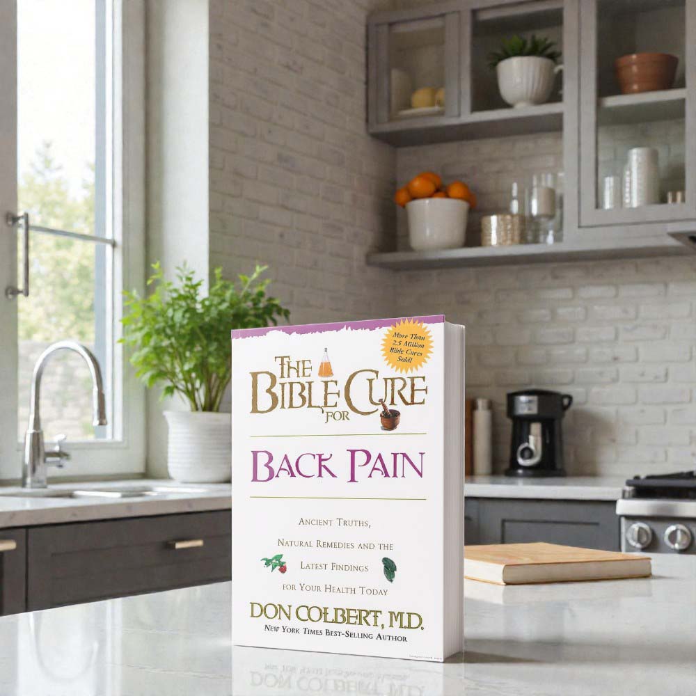 The Bible Cure for Back Pain book by Dr. Don Colbert, MD from Divine Health displayed on a white background, representing a natural health guide focused on supporting spinal wellness, inflammation balance, and mobility. The book explores how improving gut health through probiotics, increasing dietary fiber, and adopting anti-inflammatory nutritional strategies may help support muscle recovery, connective tissue health, and overall musculoskeletal function while promoting long-term wellness.