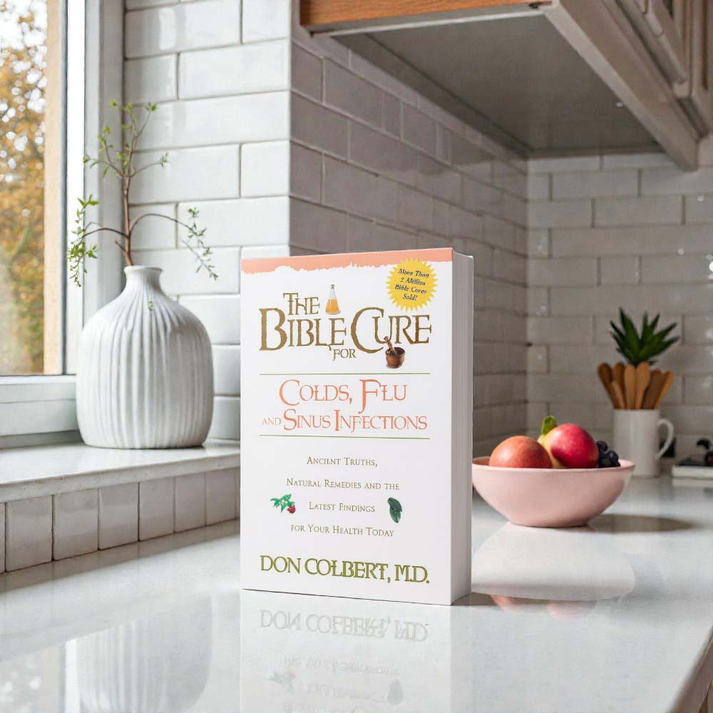 The Bible Cure for Colds, Flu, & Sinus Infections book by Dr. Don Colbert, MD from Divine Health displayed on a clean white background, representing a natural health guide designed to support immune health, respiratory wellness, and sinus comfort. The book explores how strengthening gut health through probiotics, fiber-rich nutrition, and targeted nutritional strategies may support immune balance, digestive wellness, and the body’s natural defenses during cold and flu season.