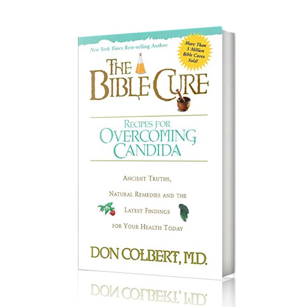 The Bible Cure for Overcoming Candida book by Dr. Don Colbert, MD from Divine Health displayed against a clean white background, representing a natural health guide focused on supporting gut health and digestive balance. The resource explores the connection between probiotics, fiber-rich nutrition, and overall digestive wellness, highlighting how balanced nutrition and gut microbiome support may contribute to maintaining a healthy digestive system and improved overall wellness.
