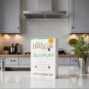 The Bible Cure for Allergies book by Dr. Don Colbert, MD from Divine Health — natural health guide promoting gut health, probiotics support, and immune balance for allergy relief.