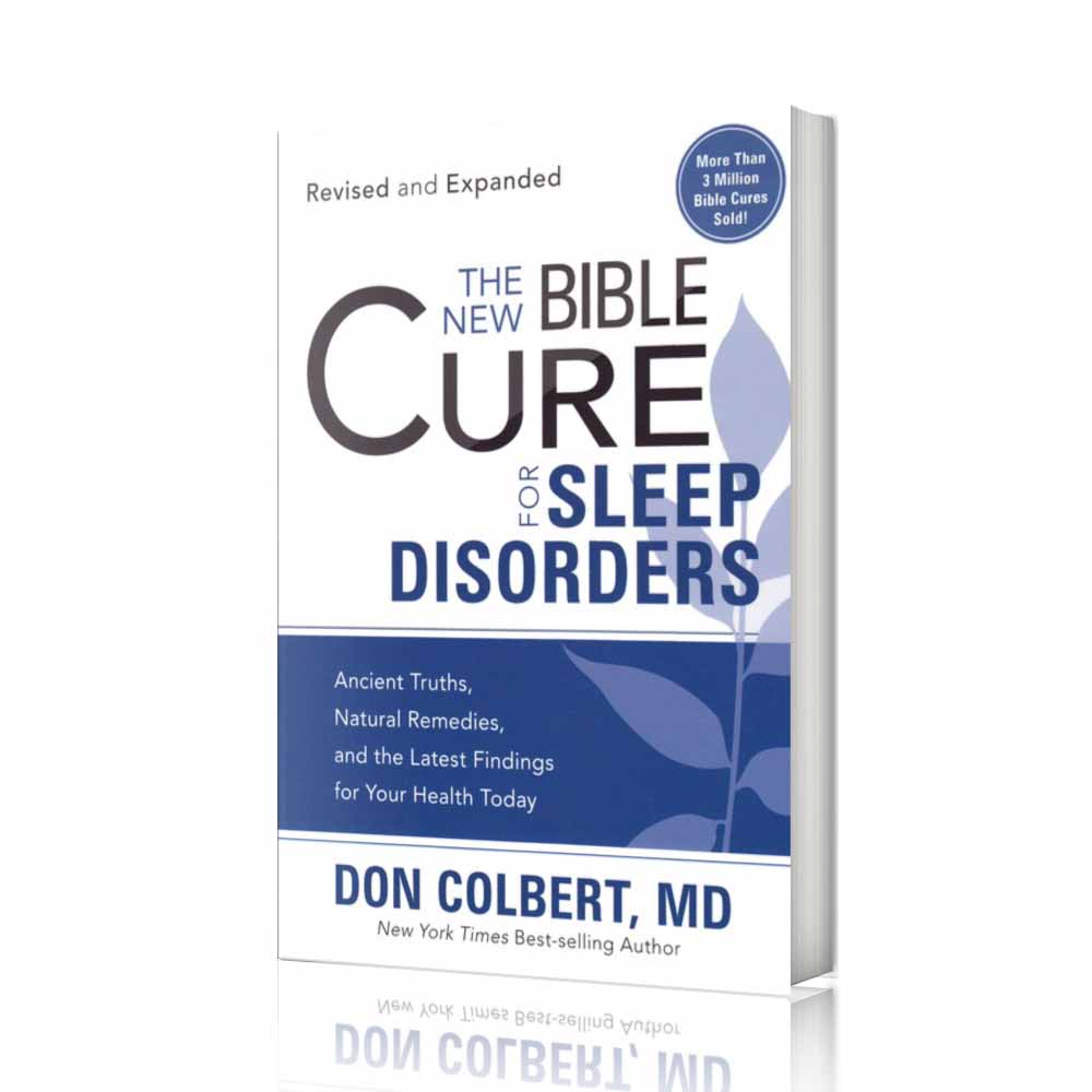 The New Bible Cure for Sleep Disorders book by Dr. Don Colbert, MD from Divine Health featuring a blue and white cover with the title “Cure for Sleep Disorders.” This natural health guide focuses on improving sleep quality, circadian rhythm balance, and nighttime recovery through nutrition, gut health support, probiotics, fiber-rich foods, and healthy lifestyle practices designed to promote deeper sleep, improved energy, and long-term wellness.