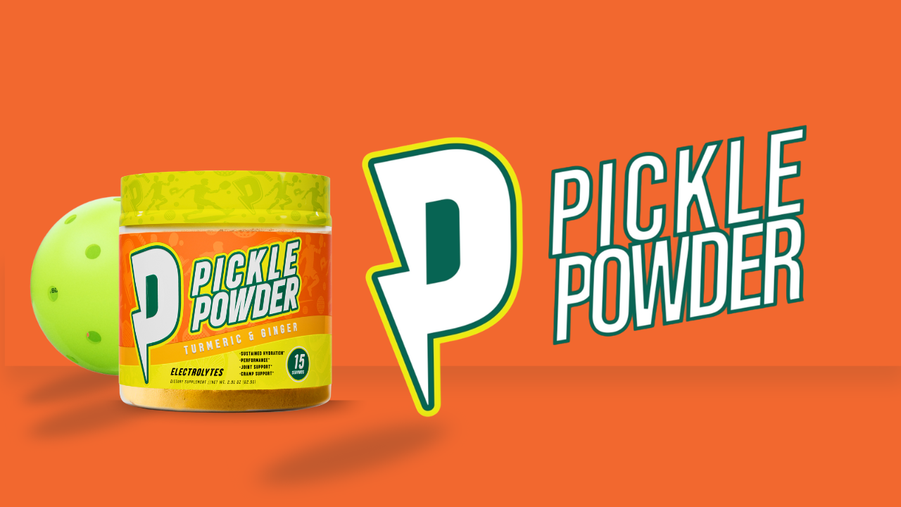YouTube thumbnail of Pickle Powder supplement turmeric and ginger electrolytes for pickleball hydration and performance