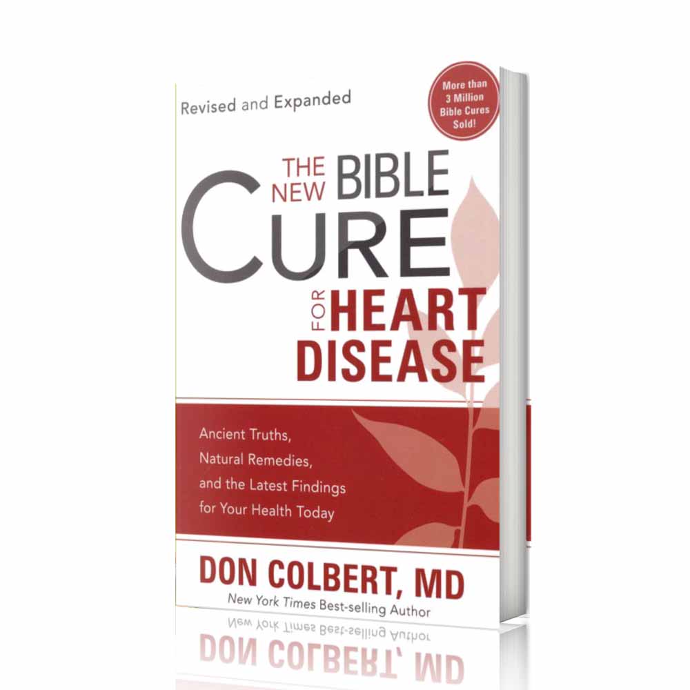 The New Bible Cure for Heart Disease book by Dr. Don Colbert, MD from Divine Health featuring a red and white cover displayed upright. This wellness guide focuses on natural approaches to cardiovascular health including balanced nutrition, gut health support, probiotics, fiber-rich foods, and anti-inflammatory lifestyle habits designed to support healthy cholesterol levels, circulation, heart function, and overall cardiovascular wellness through holistic nutrition and natural health principles.