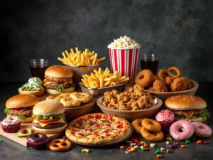 Assortment of High-Calorie Unhealthy Foods