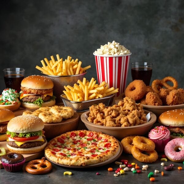 Assortment of High-Calorie Unhealthy Foods