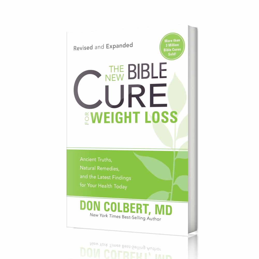 The New Bible Cure for Weight Loss by Dr. Don Colbert, MD from Divine Health displayed against a clean white background, featuring a natural health book focused on healthy weight management, metabolism support, and overall wellness. This guide highlights the importance of gut health, probiotics, fiber-rich nutrition, balanced eating habits, and lifestyle improvements designed to support metabolism, digestion, sustained energy, and long-term weight management through natural and holistic health strategies.