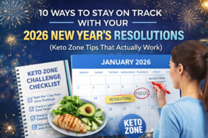 10 ways to stay on track with 2026 New Year’s resolutions using Keto Zone tips, a 1-day Keto Zone Challenge checklist, and a January 2026 calendar
