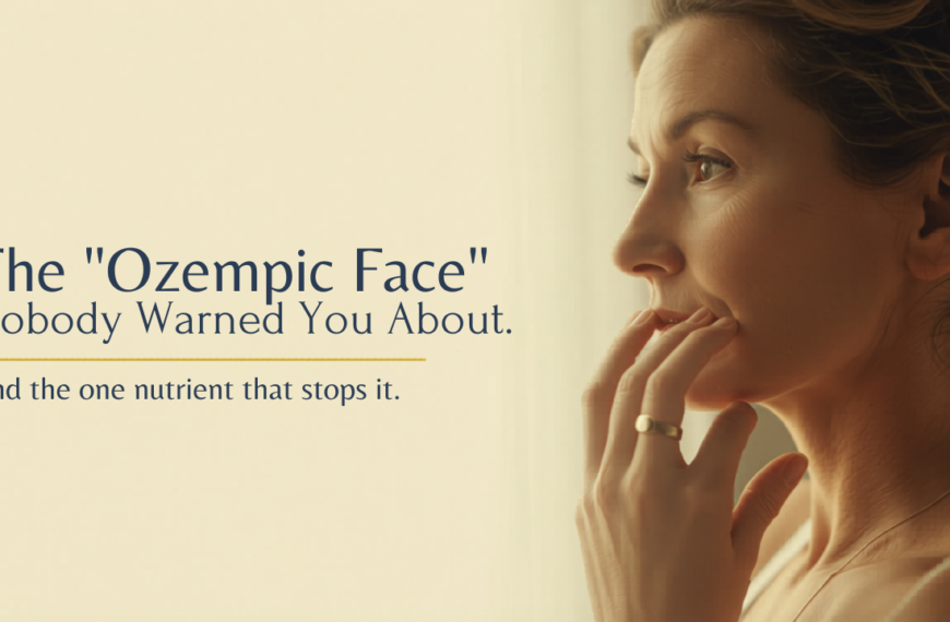 Middle-aged woman examining her reflection in a bathroom mirror, illustrating skin changes and Ozempic face after rapid weight loss