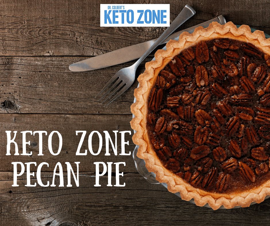 A slice of sugar free keto pecan pie with an almond flour crust on a plate
