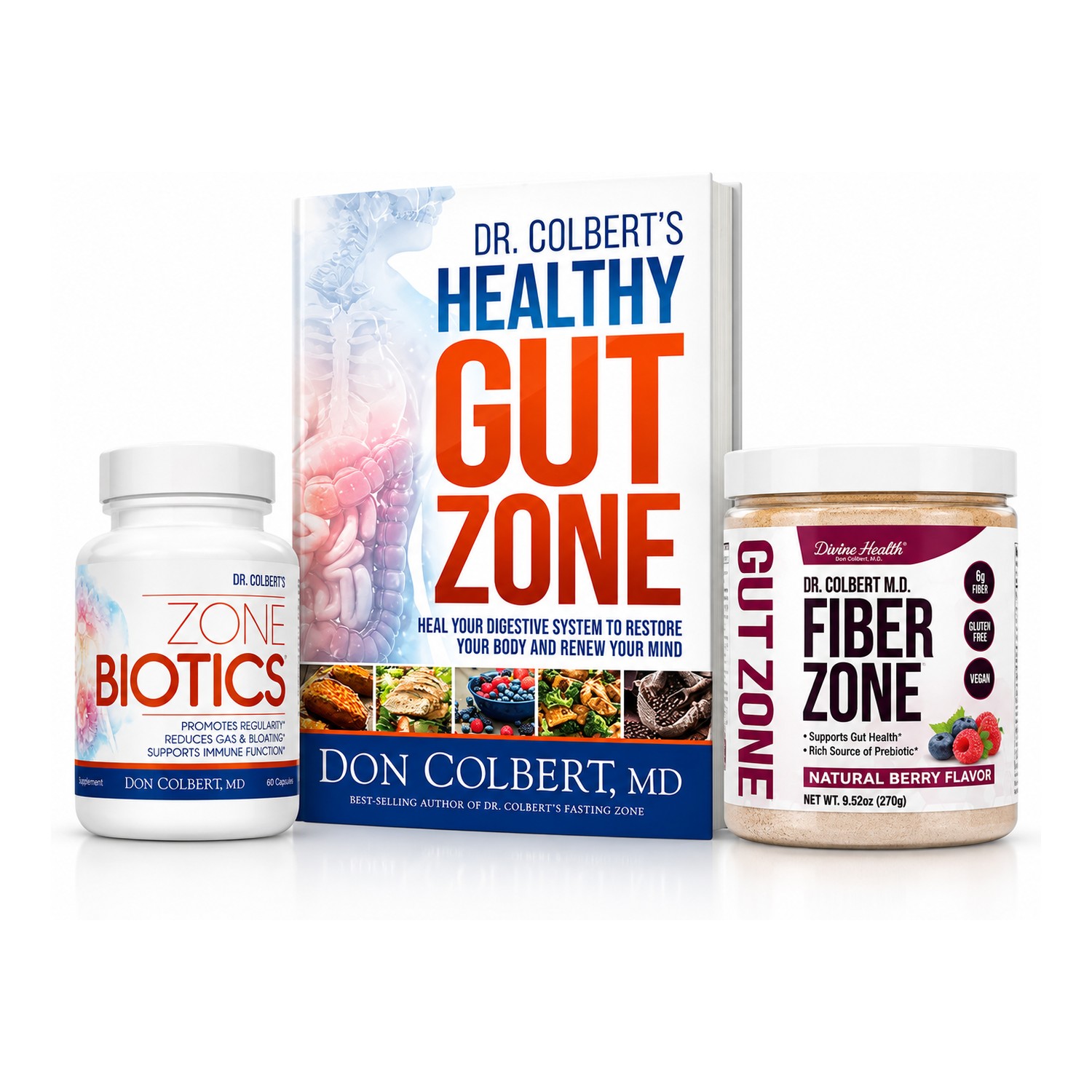 Gut Zone Starter Pack: Healthy Gut Zone book with Zone Biotics Probiotic and Fiber Zone
