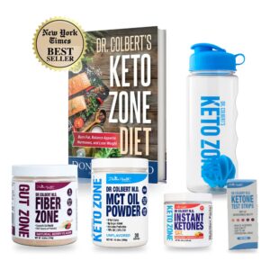 Keto Zone Starter Pack: Keto Zone Diet book, MCT Oil Powder, Instant Ketones, Fiber Zone, ketone test strips and shaker bottle