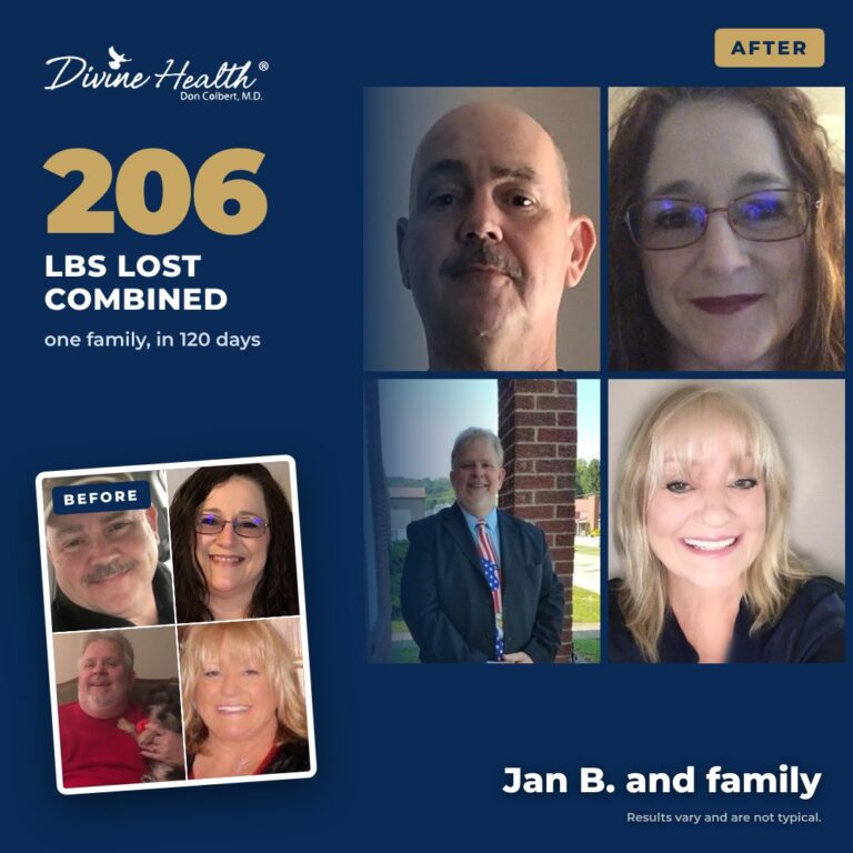 Jan B. and family before and after, 206 lbs combined in 120 days
