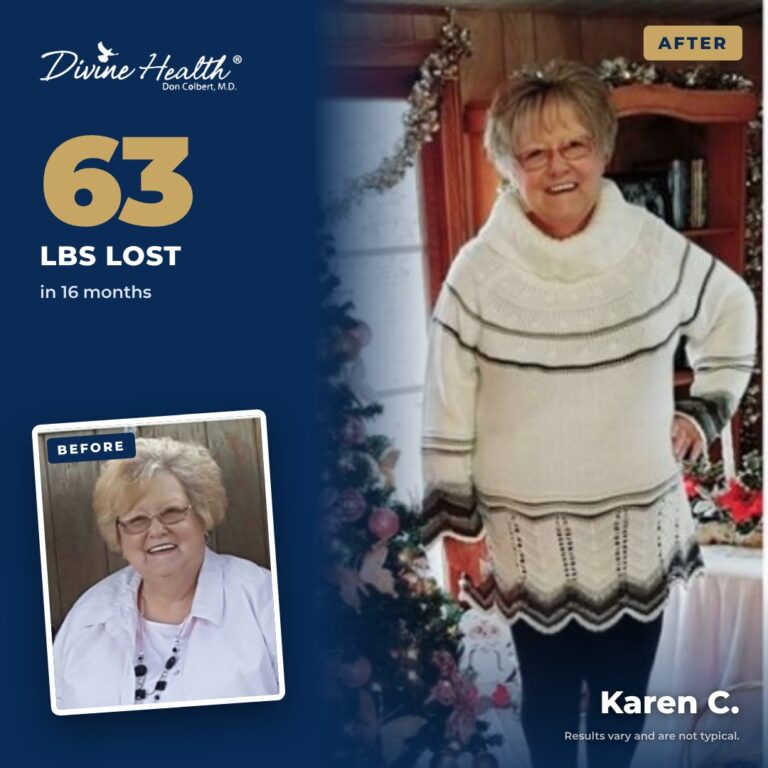Karen C. before and after, 63 lbs in 16 months
